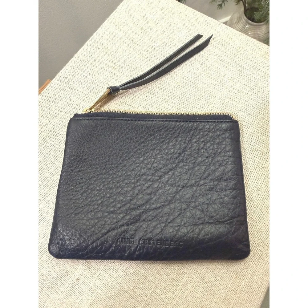 Aimee Kestenberg wallet pouch BENJAMINS embossed zipper tassel pull navy gold ec